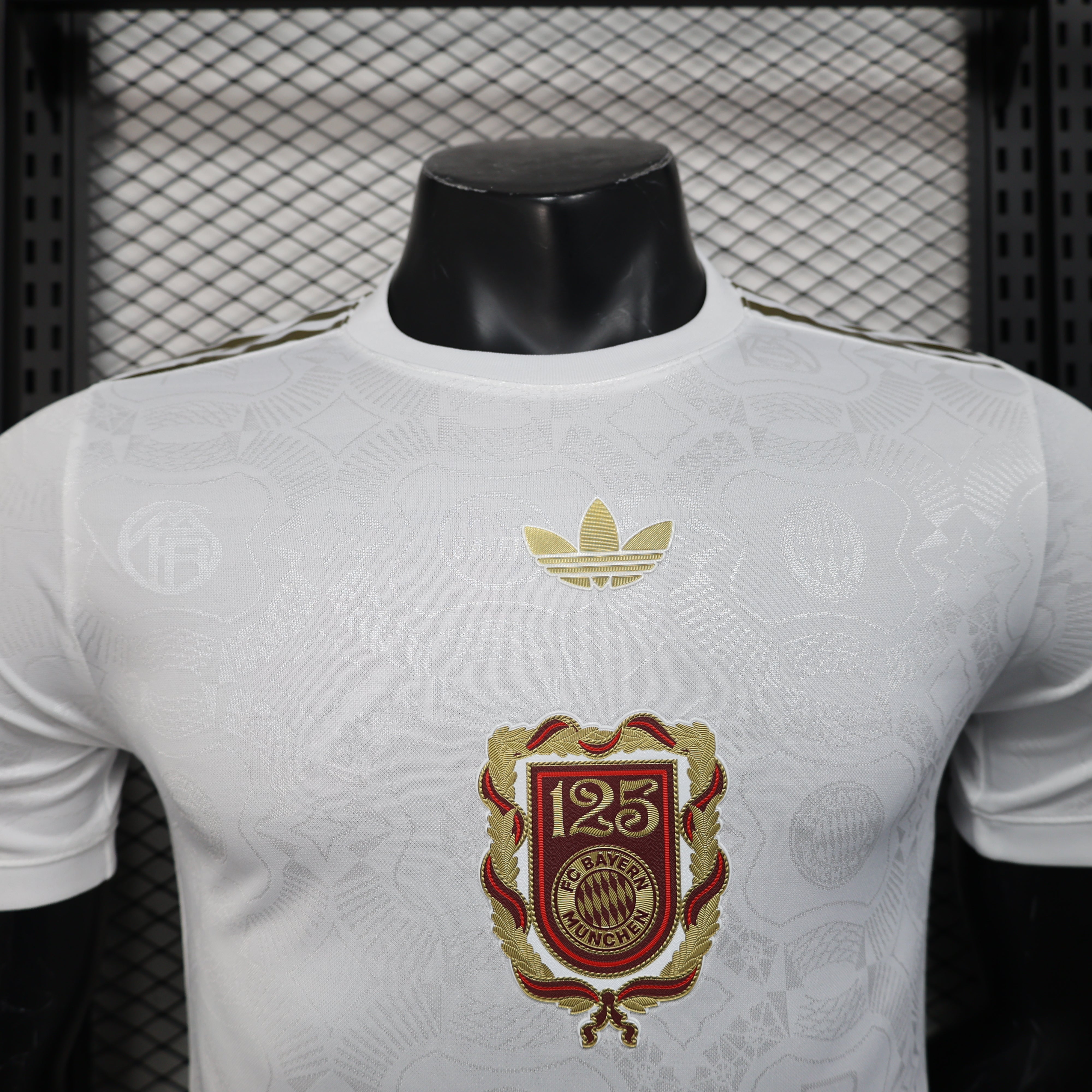 White adidas Bayern Munich 125th anniversary soccer jersey front